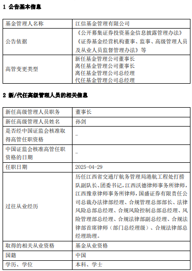 _江信基金换帅：孙剑接任董事长 暂代总经理_江信基金换帅：孙剑接任董事长 暂代总经理