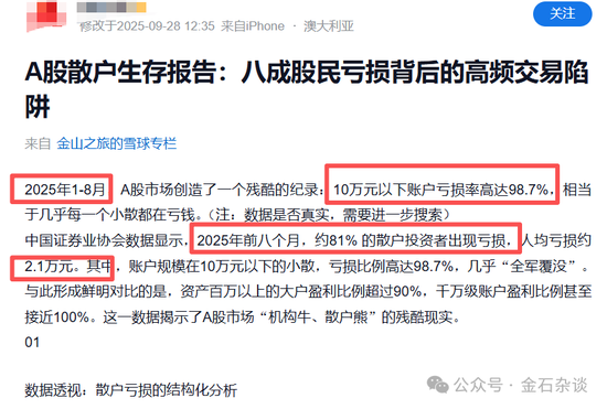 草台班子！方正证券研报火了，小散98.7%亏损？一眼假_草台班子！方正证券研报火了，小散98.7%亏损？一眼假_